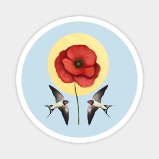 Swallows & poppy Magnet